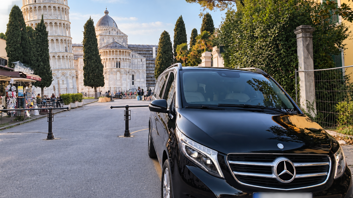 Private chauffeur vehicle near the Leaning Tower of Pisa
