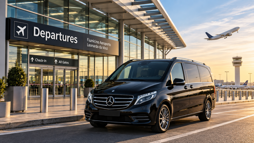 Private chauffeur vehicle at Rome Fiumicino Airport departures terminal