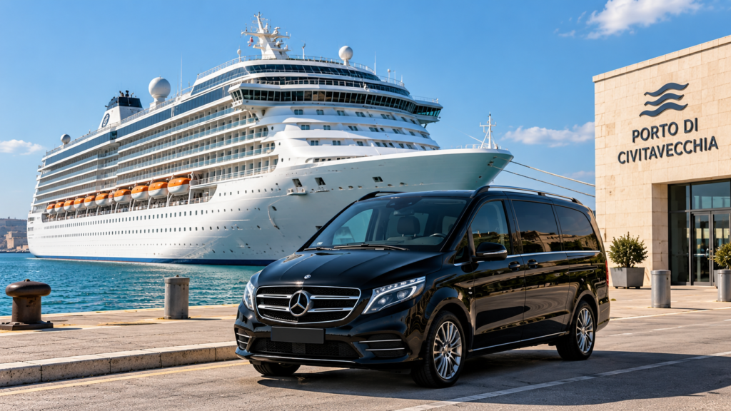 Private chauffeur vehicle at Civitavecchia Cruise Port in Italy