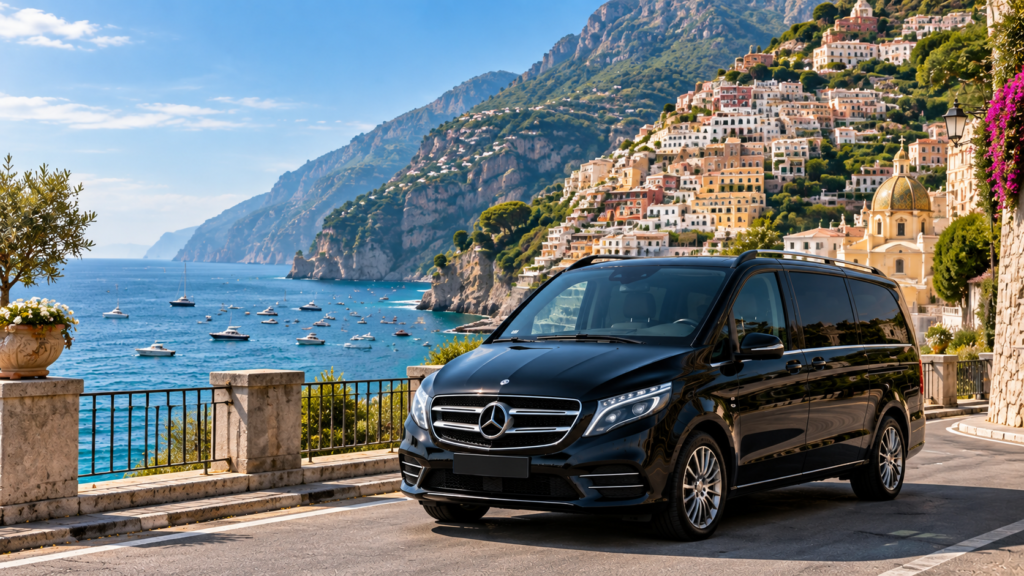 Private chauffeur vehicle on the Amalfi Coast near Positano, Italy