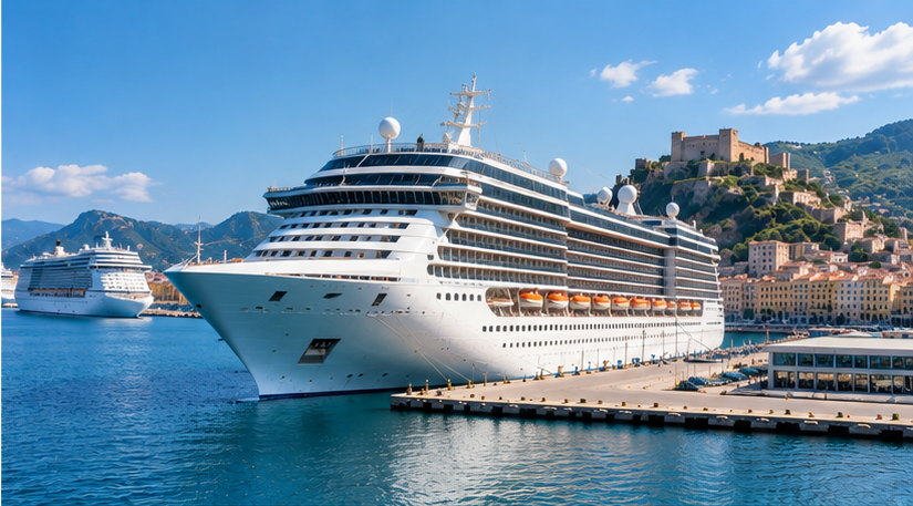 Cruise ship docked at an Italian cruise port